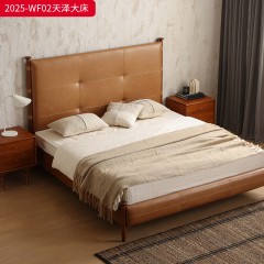千匠一品 中古风格 油蜡全皮+白蜡木框架+实木夹板+松木床板 时尚大气床2025-WF02-L