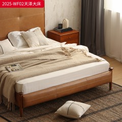 千匠一品 中古风格 油蜡全皮+白蜡木框架+实木夹板+松木床板 时尚大气床2025-WF02-L