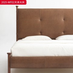 千匠一品 中古风格 油蜡全皮+白蜡木框架+实木夹板+松木床板 时尚大气床2025-WF02-L