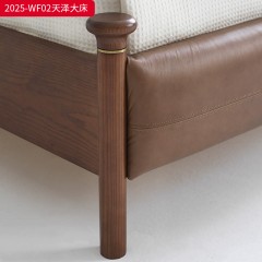 千匠一品 中古风格 油蜡全皮+白蜡木框架+实木夹板+松木床板 时尚大气床2025-WF02-L