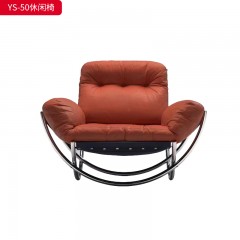 千匠一品 中古风格 油蜡超纤皮革+羽绒+超纤皮+不锈钢架 时尚大气休闲椅YS-50-L
