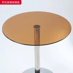 千匠一品 工业风风格 钢化玻璃+电镀不锈钢 时尚大气茶色玻璃电镀盘圆桌-J