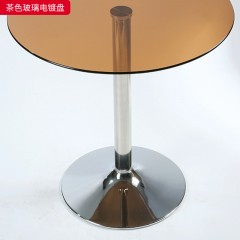 千匠一品 工业风风格 钢化玻璃+电镀不锈钢 时尚大气茶色玻璃电镀盘圆桌-J