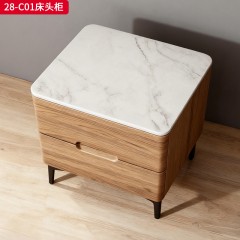 千匠一品 现代风格 微晶石+实木板+枪色亮光钢脚 时尚简约床头柜28-C01-L