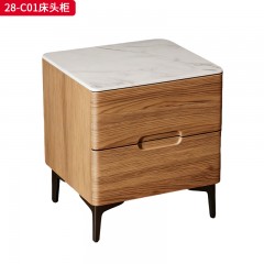 千匠一品 现代风格 微晶石+实木板+枪色亮光钢脚 时尚简约床头柜28-C01-L