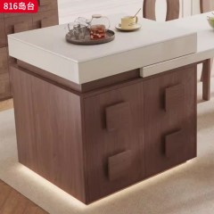 千匠一品 中古侘寂风格 全实木多层板+岩板+亚克力桌脚+公牛插座（含茶炉） 时尚大气岛台816-J