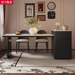 千匠一品 中古侘寂风格 全实木多层板+岩板+亚克力桌脚+公牛插座（含茶炉） 时尚大气岛台817-J