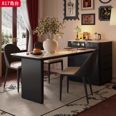 千匠一品 中古侘寂风格 全实木多层板+岩板+亚克力桌脚+公牛插座（含茶炉） 时尚大气岛台817-J