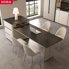 千匠一品 现代风格 板木结合+12mm岩板面+公牛插座 时尚简约岛台805-L