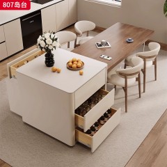 千匠一品 中古奶油风格 实木多层板+贴木皮+12mm岩板面+亚克力+公牛插座 时尚大气岛台807-L