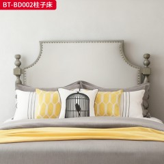 【精品】千匠一品 美式风格 橡胶木贴水曲柳木皮+环保人造板+超纤皮 素色棉麻布 时尚大气柱子床BT-BD002-J