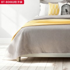 【精品】千匠一品 美式风格 橡胶木贴水曲柳木皮+环保人造板+超纤皮 素色棉麻布 时尚大气柱子床BT-BD002-J