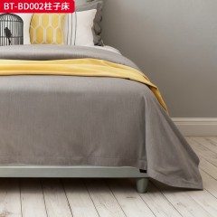 【精品】千匠一品 美式风格 橡胶木贴水曲柳木皮+环保人造板+超纤皮 素色棉麻布 时尚大气柱子床BT-BD002-J