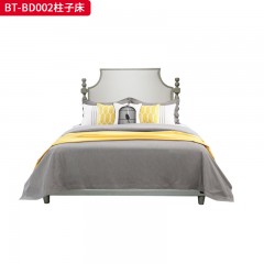 【精品】千匠一品 美式风格 橡胶木贴水曲柳木皮+环保人造板+超纤皮 素色棉麻布 时尚大气柱子床BT-BD002-J