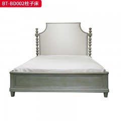 【精品】千匠一品 美式风格 橡胶木贴水曲柳木皮+环保人造板+超纤皮 素色棉麻布 时尚大气柱子床BT-BD002-J