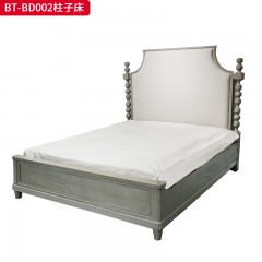 【精品】千匠一品 美式风格 橡胶木贴水曲柳木皮+环保人造板+超纤皮 素色棉麻布 时尚大气柱子床BT-BD002-J