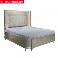 【精品】千匠一品 美式风格 橡胶木贴水曲柳木皮+环保人造板+鳄鱼纹皮 时尚大气鳄鱼纹皮床BT-BD003-J