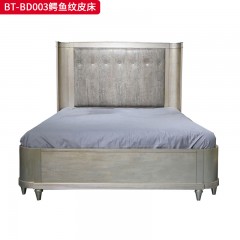 【精品】千匠一品 美式风格 橡胶木贴水曲柳木皮+环保人造板+鳄鱼纹皮 时尚大气鳄鱼纹皮床BT-BD003-J