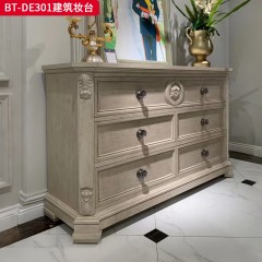 【精品】千匠一品 美式风格 橡胶木贴水曲柳木皮+环保人造板 时尚大气建筑妆台BT-DE301-J