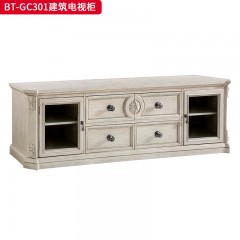 【精品】千匠一品 美式风格 橡胶木贴水曲柳木皮+环保人造板+玻璃柜门 时尚大气建筑电视柜BT-GC301-J