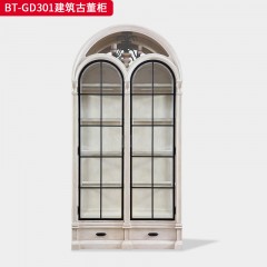 【精品】千匠一品 美式风格 橡胶木贴水曲柳木皮+环保人造板+铁门+玻璃 时尚大气建筑古董柜BT-GD301-J
