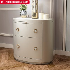 【精品】千匠一品 美式风格 橡胶木贴水曲柳木皮+环保人造板 时尚大气椭圆床头柜BT-NT004-J