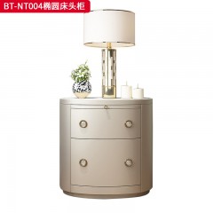 【精品】千匠一品 美式风格 橡胶木贴水曲柳木皮+环保人造板 时尚大气椭圆床头柜BT-NT004-J