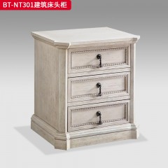 【精品】千匠一品 美式风格 橡胶木贴水曲柳木皮+环保人造板 时尚大气建筑床头柜BT-NT301-J