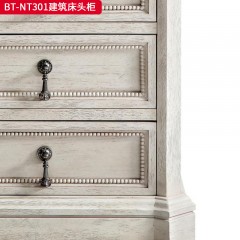 【精品】千匠一品 美式风格 橡胶木贴水曲柳木皮+环保人造板 时尚大气建筑床头柜BT-NT301-J