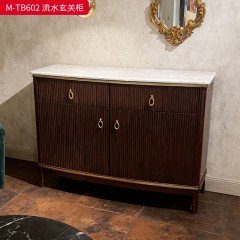 【精品】千匠一品 美式轻奢风格 大理石台面+主材桃花芯木+辅材进口橡胶木+五金拉手 时尚古典流水玄关柜M-TB602-J