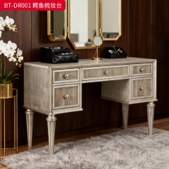 【精品】千匠一品 美式风格 橡胶木贴水曲柳木皮+环保人造板+鳄鱼纹皮 时尚大气梳妆台BT-DR001-L
