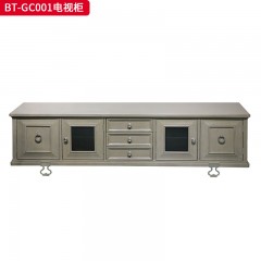 【精品】千匠一品 美式风格 橡胶木贴水曲柳木皮+环保人造板 时尚大气电视柜BT-GC001-L