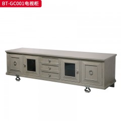 【精品】千匠一品 美式风格 橡胶木贴水曲柳木皮+环保人造板 时尚大气电视柜BT-GC001-L