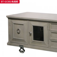 【精品】千匠一品 美式风格 橡胶木贴水曲柳木皮+环保人造板 时尚大气电视柜BT-GC001-L
