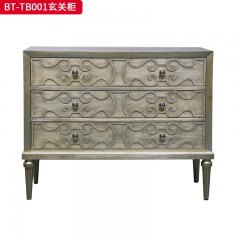 【精品】千匠一品 美式风格 橡胶木贴水曲木皮+环保人造板 时尚大气玄关柜BT-TB001-J