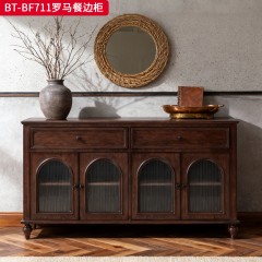 【精品】千匠一品 美式中古风格 主材红橡木+辅材实木板拼花+长虹玻璃+松木 时尚大气罗马餐边柜BT-BF711-L