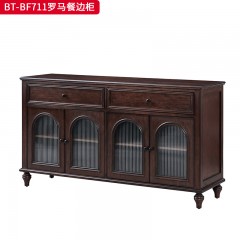 【精品】千匠一品 美式中古风格 主材红橡木+辅材实木板拼花+长虹玻璃+松木 时尚大气罗马餐边柜BT-BF711-L