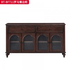 【精品】千匠一品 美式中古风格 主材红橡木+辅材实木板拼花+长虹玻璃+松木 时尚大气罗马餐边柜BT-BF711-L