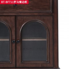 【精品】千匠一品 美式中古风格 主材红橡木+辅材实木板拼花+长虹玻璃+松木 时尚大气罗马餐边柜BT-BF711-L