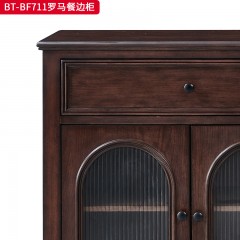 【精品】千匠一品 美式中古风格 主材红橡木+辅材实木板拼花+长虹玻璃+松木 时尚大气罗马餐边柜BT-BF711-L