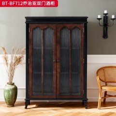【精品】千匠一品 美式中古风格 主材红橡木+辅材实木板拼花+长虹玻璃 时尚大气乔治亚双门酒柜BT-BF712-L