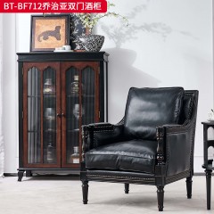 【精品】千匠一品 美式中古风格 主材红橡木+辅材实木板拼花+长虹玻璃 时尚大气乔治亚双门酒柜BT-BF712-L