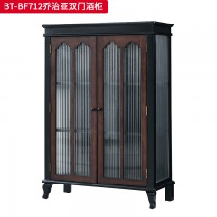 【精品】千匠一品 美式中古风格 主材红橡木+辅材实木板拼花+长虹玻璃 时尚大气乔治亚双门酒柜BT-BF712-L