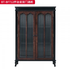 【精品】千匠一品 美式中古风格 主材红橡木+辅材实木板拼花+长虹玻璃 时尚大气乔治亚双门酒柜BT-BF712-L