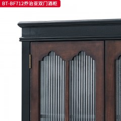 【精品】千匠一品 美式中古风格 主材红橡木+辅材实木板拼花+长虹玻璃 时尚大气乔治亚双门酒柜BT-BF712-L