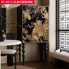 【精品】千匠一品 美式中古风格 实木脚+实木多层板+手绘 时尚大气孔雀开屏装饰柜BT-DE711-L