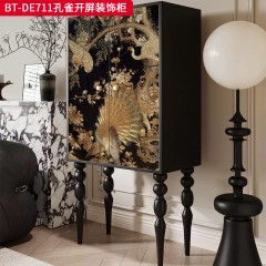 【精品】千匠一品 美式中古风格 实木脚+实木多层板+手绘 时尚大气孔雀开屏装饰柜BT-DE711-L