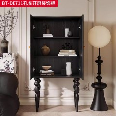 【精品】千匠一品 美式中古风格 实木脚+实木多层板+手绘 时尚大气孔雀开屏装饰柜BT-DE711-L
