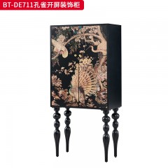 【精品】千匠一品 美式中古风格 实木脚+实木多层板+手绘 时尚大气孔雀开屏装饰柜BT-DE711-L