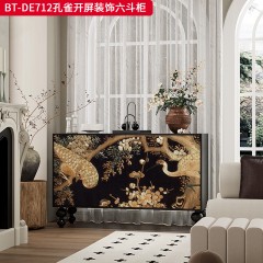 【精品】千匠一品 美式中古风格 实木脚+实木多层板+手绘 时尚大气孔雀开屏装饰六斗柜BT-DE712-L